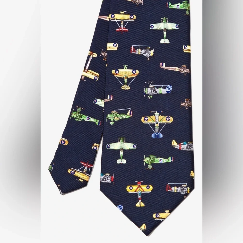 Vintage Alynn 100% Silk Tie U.S. Warplanes Navy Blue Air Force Military Print